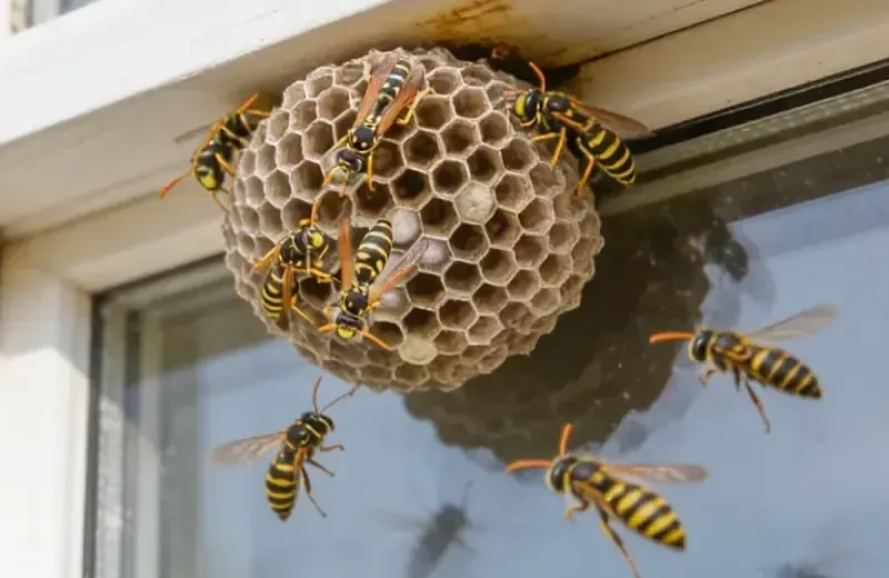 wasp nest on window