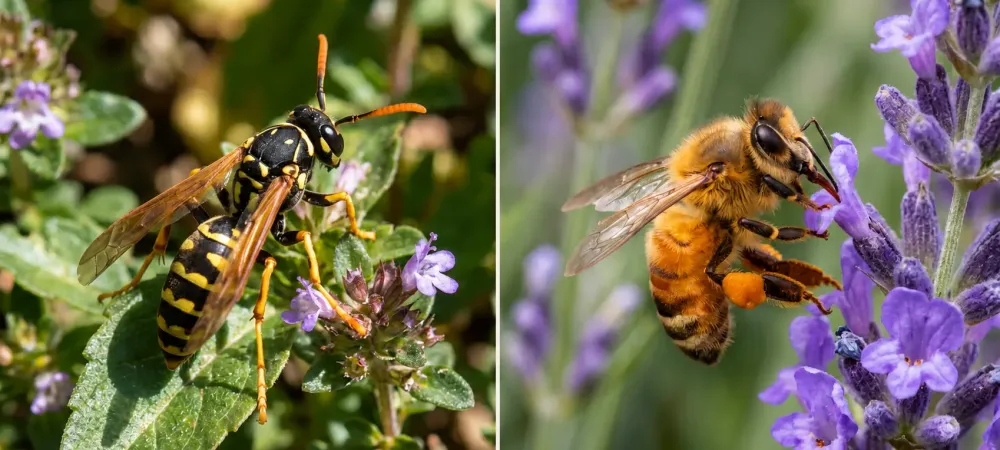 image with a wasp and a bee side by side