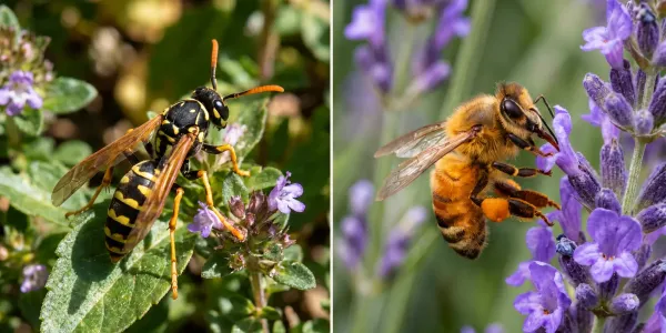 image with a wasp and a bee side by side