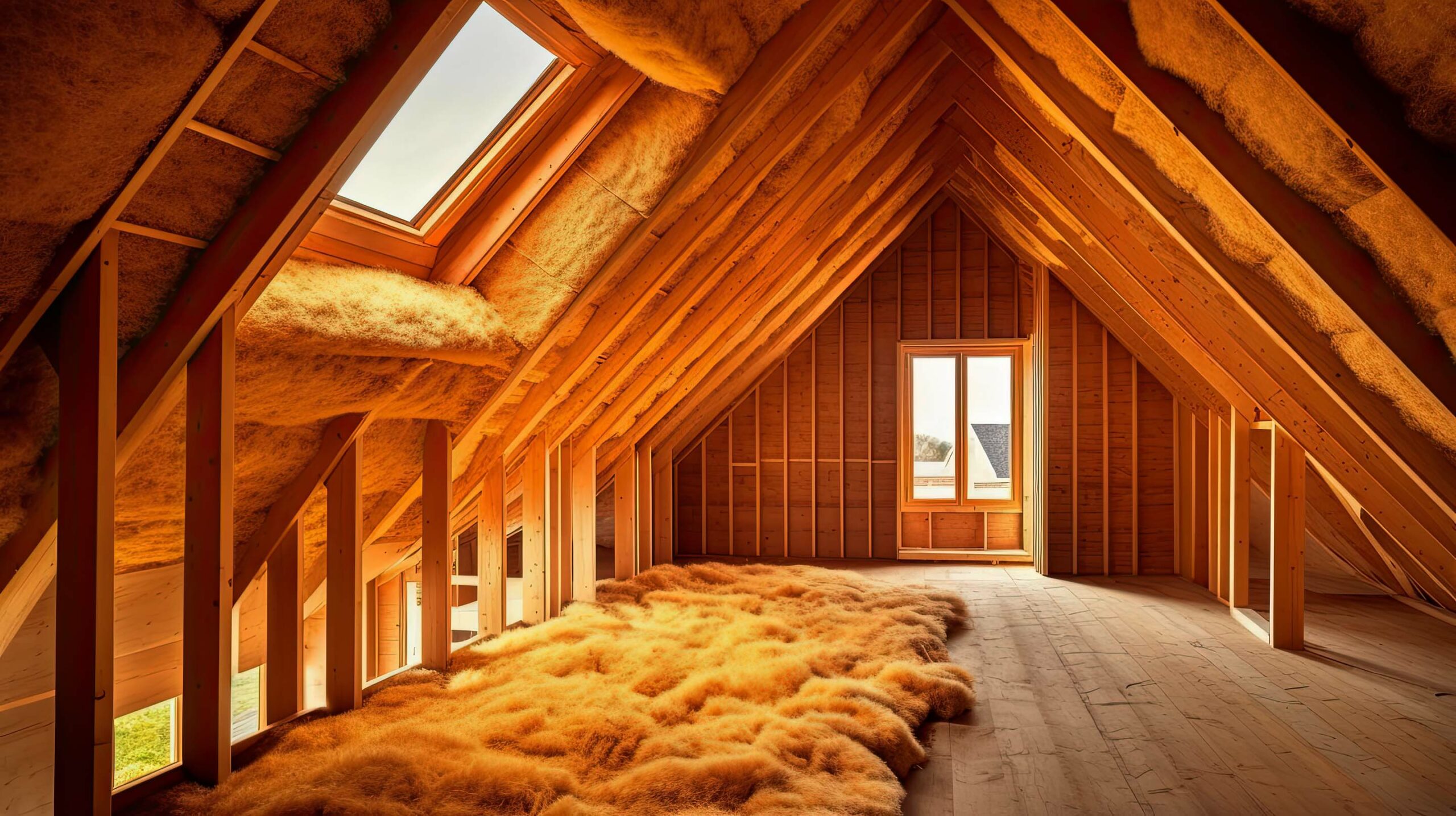 A wooden attic with installation.