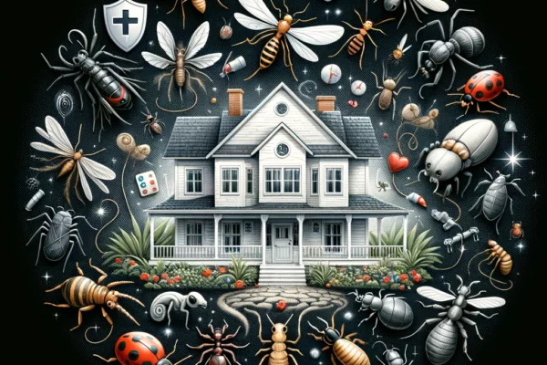 Cover blog image showing a home with pests all around it.